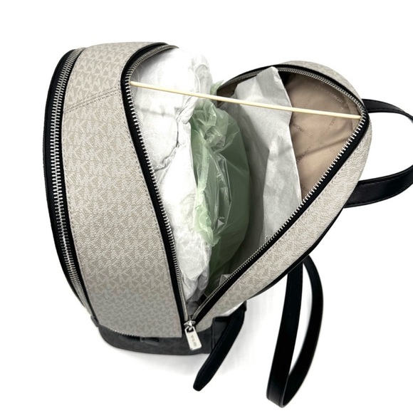 Michael Kors Rhea Medium Zip Backpack & Large Trifold Wallet Optic White Multi - Picture 8 of 13